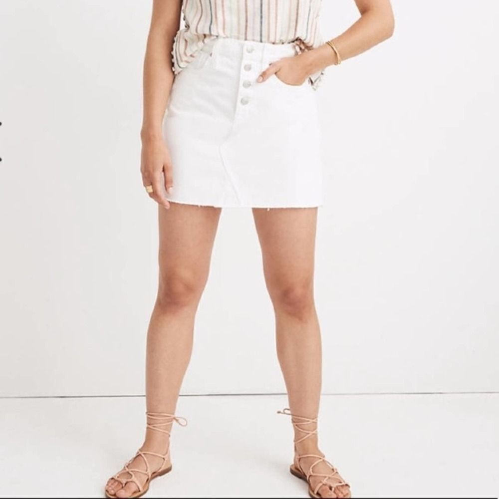Madewell Rigid Denim A-Line Skirt in White Size 29